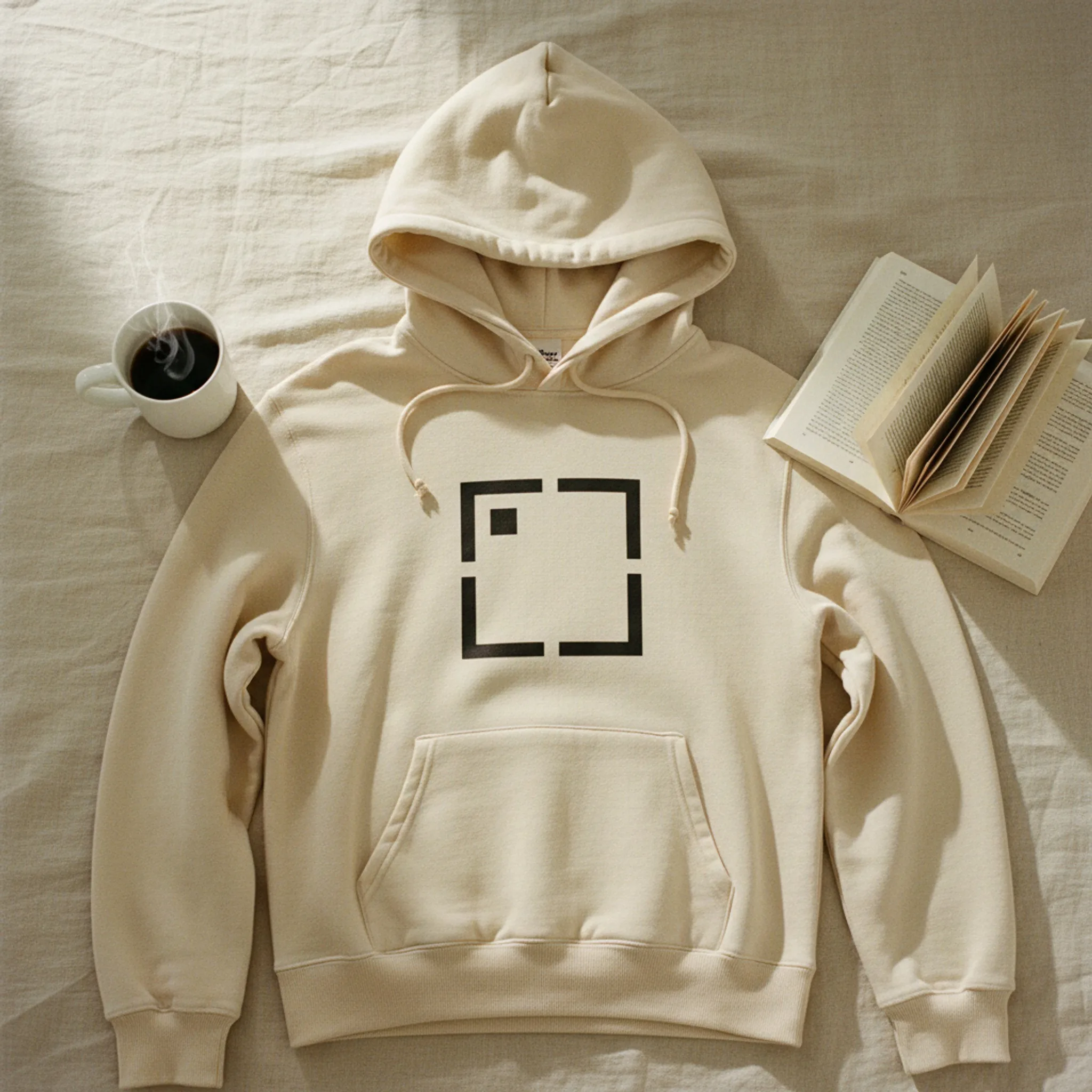 Hauld output: Hoodie in a linen flat-lay scene