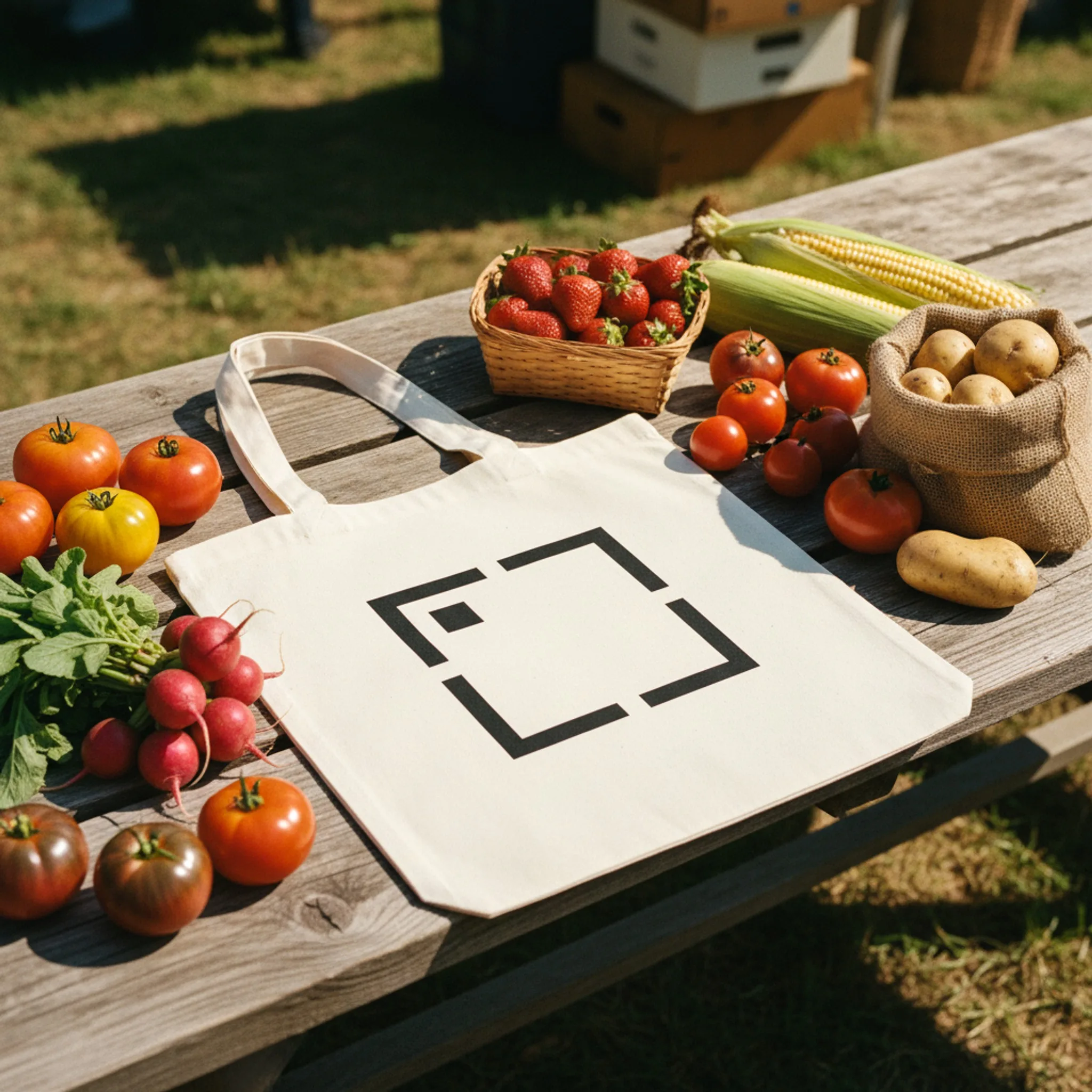 Hauld output: Tote in a farmers market scene